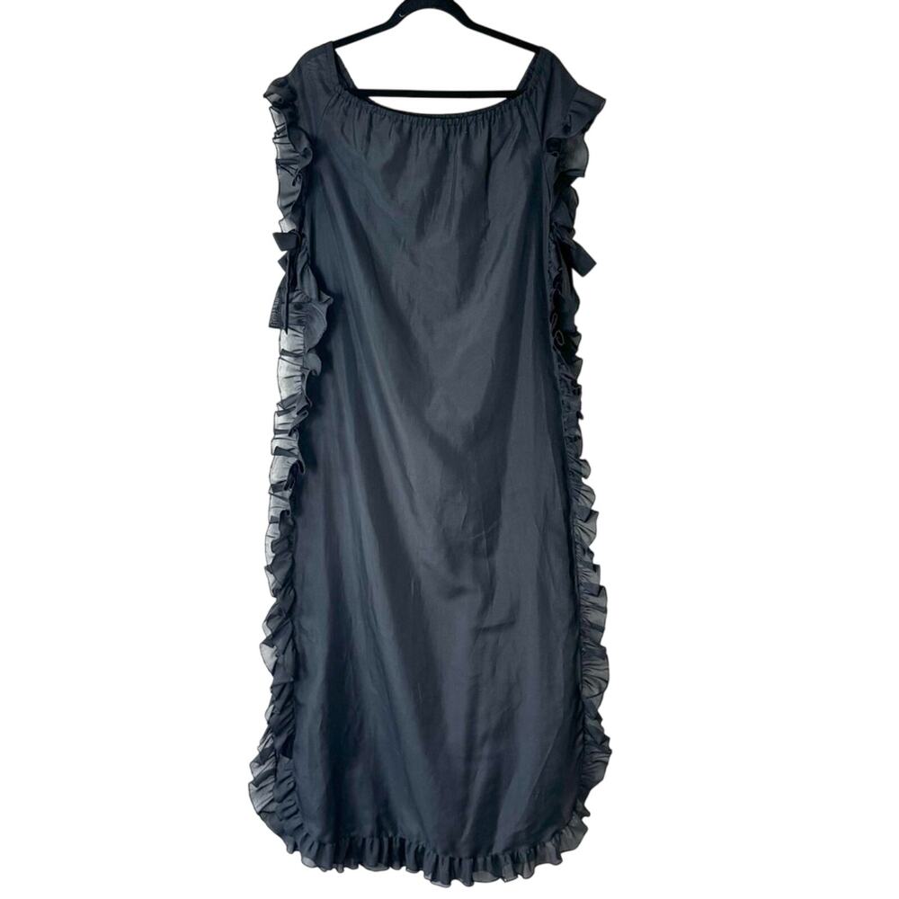 Vintage 60s Black Ruffled Robe Lingerie Cover Up One Size